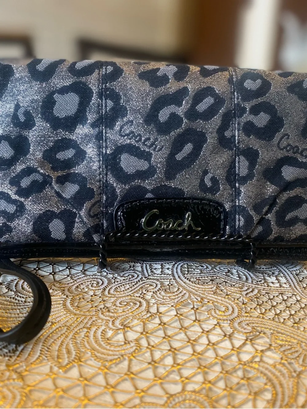 Coach Leopard Print Wristlet Wallet | Signature Canvas & Patent Leather Trim - Picture 14 of 15
